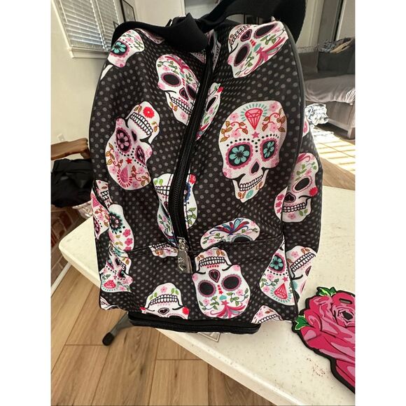 Betsey Johnson Multicolor Skull Party Carry-On Softside Rolling Duffel Bag - Picture 4 of 12